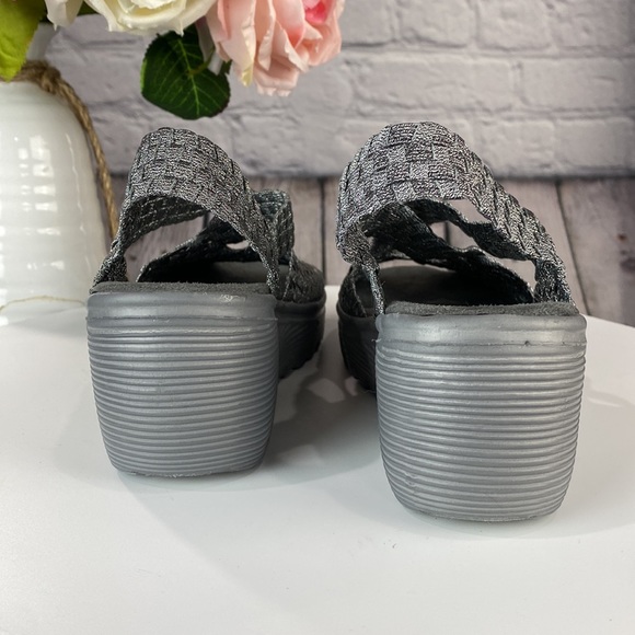 ATHETECH MAREENA Metallic Silver Woven Open Toe Sling Back Low Heel Sandals - Picture 5 of 17